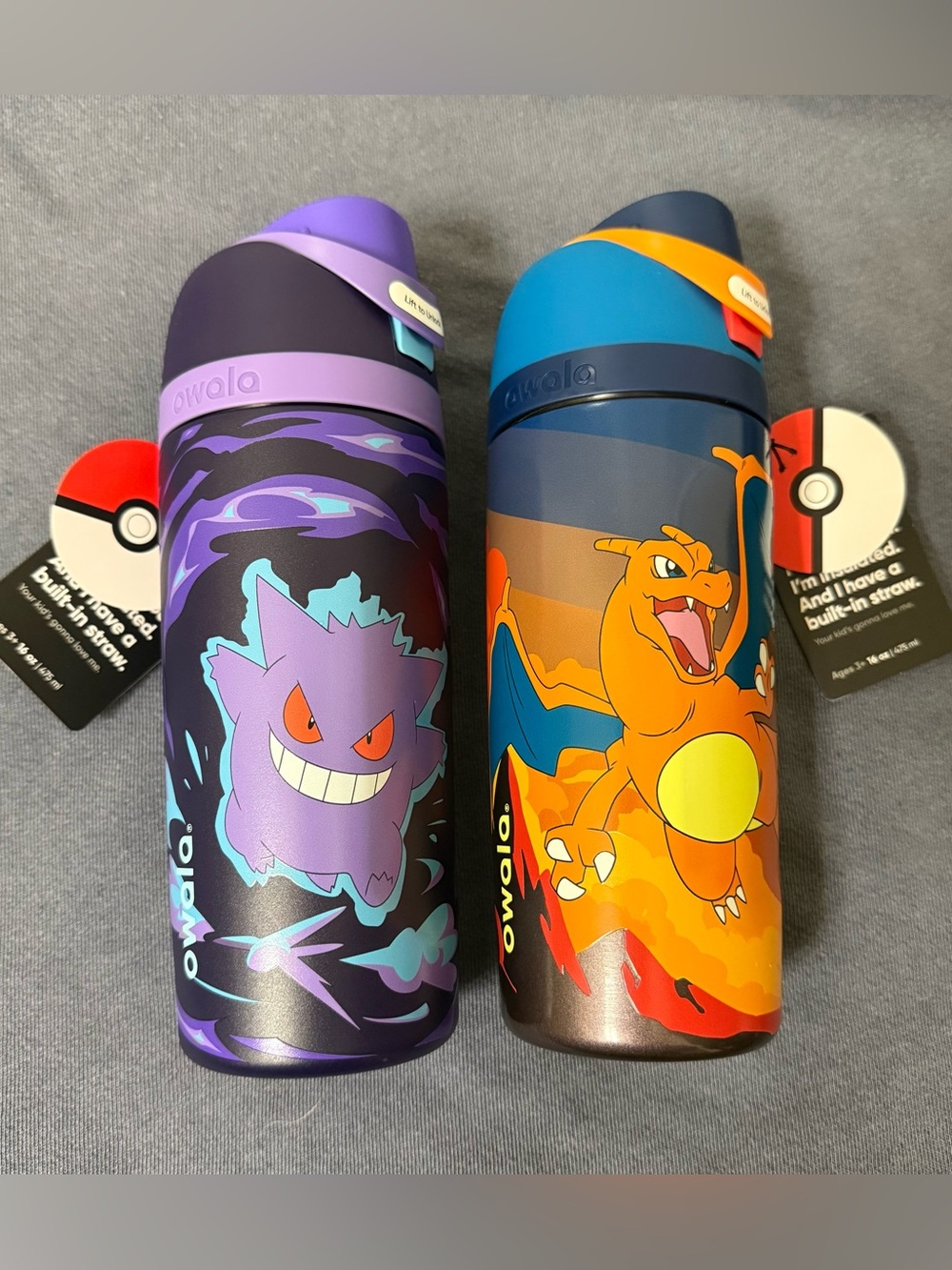 Owala FreeSip Pokémon Insulated Stainless Bottle Straw 16oz Lot 2